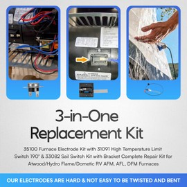 35100 Furnace Electrode Kit with 31091 High Temperature Limit Switch 190° & 33082 Sail Switch Kit with Bracket Complete Repair Kit for Atwood/Hydro Flame/Dometic RV AFM, AFL, DFM Furnaces