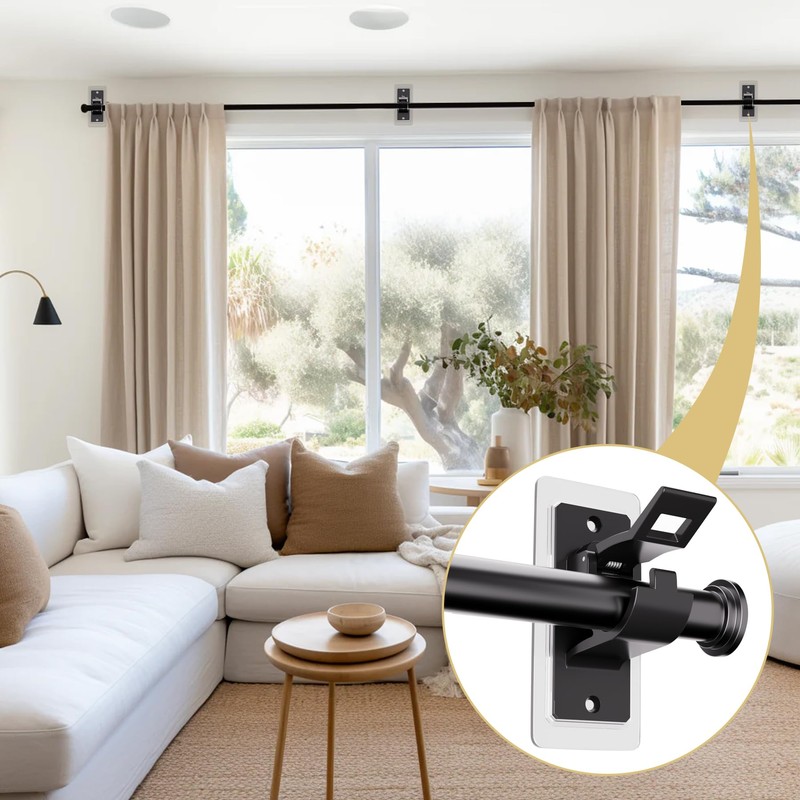 8PCS No Drill Curtain Rod Bracket, Self Adhesive Curtain Rod