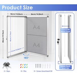SWANCROWN Enclosed Bulletin Board Lockable Noticeboard Case with Aluminium Frame,Grey Felt, 20x14inch (2xA4)
