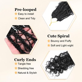 Yewell Goddess Box Braids Crochet Hair - 9 Packs, Boho 18 Inch Crochet Box Braids With Curly Ends For Black Women, Pre Looped Crochet Hair(18Inch 9 Packs,1B#)