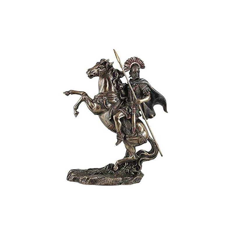 Bronzed Finish Roman Centurion on Horseback Statue