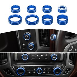 RT-TCZ for Silverado Radio AC Control Knobs Cover Trim Rings Blue for Chevy Silverado Suburban GMC Sierra 2014-2018 Blue Interior Accessories 8pcs