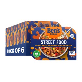 BEN'S ORIGINAL Street Food Honey BBQ Flavored Rice with Chicken, Prepared Entrée, Microwavable Heat-&-Eat Bowl in 90 Seconds, 9 oz​ (Pack of 6)