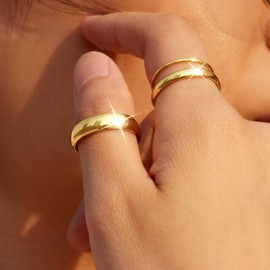 Non Tarnish Gold Rings for Women Stackable, 14K Gold Plated Band Rings Set for Wedding Statement, Simple Thumb Pinky Bands Comfort Fit 3Pcs 1mm 3mm 5mm for Jewelry Gift, Metal, No Gemstone