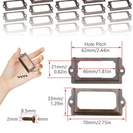 Ruidee Pack of 30 Metal Label Frames Vintage 70 x 33 mm Labels Card Frame Holder Furniture Drawer Label Holder with Screws Name Plate Label Frame for Office Library (70 x 33 mm/Red Bronze)