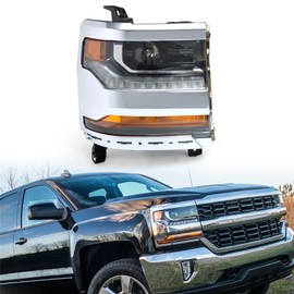 SEBLAFF Headlight Replacement for Silverado 1500 2016 2017 2018 Headlamp Assembly Passenger Side Chrome Bezel