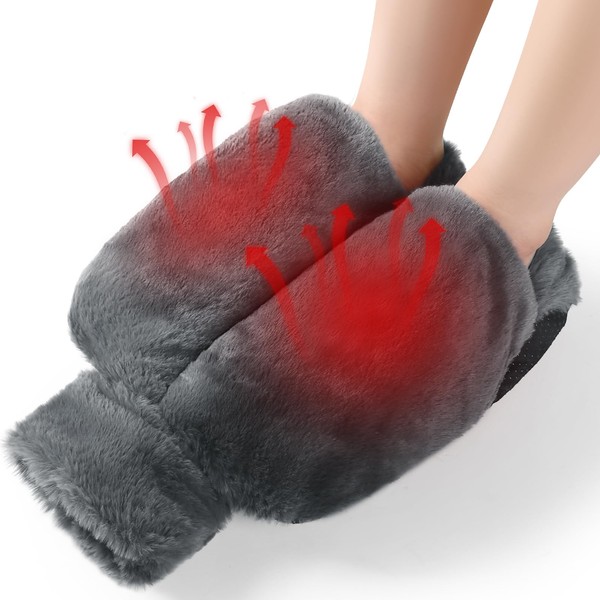 WESTHL Foot Warmer,2L Heated Feet Warmer with Removeable & Washable Plush Cover Warm in Winter,Heated Feet Warmers for Feet Pain Relief,Natural Rubber for Women and Men,Size 35 to 45 (Dark Grey)