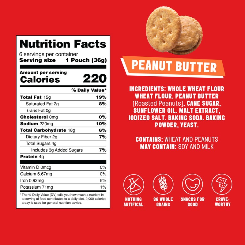 Mavericks Sandwich Crackers Peanut Butter - Peanut Butter Crackers, Snack
