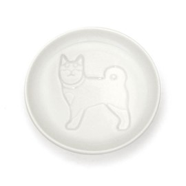 IPPINKA Hidden Painting Relief Soy Sauce Dish 2-Piece Set - Porcelain Seasoning Saucer - Sushi Dipping Plate - White - 3.5 x 3.5 in - Dog and Sleeping Cat