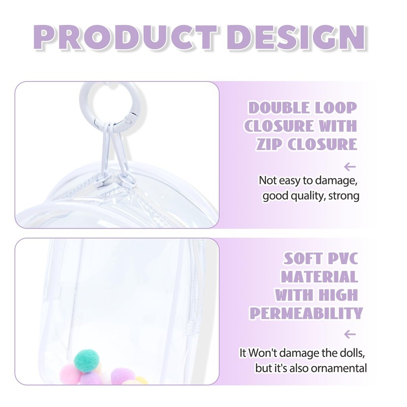 Pram Bag with Keychain (White) Transparent Plush Protective Cover Doll