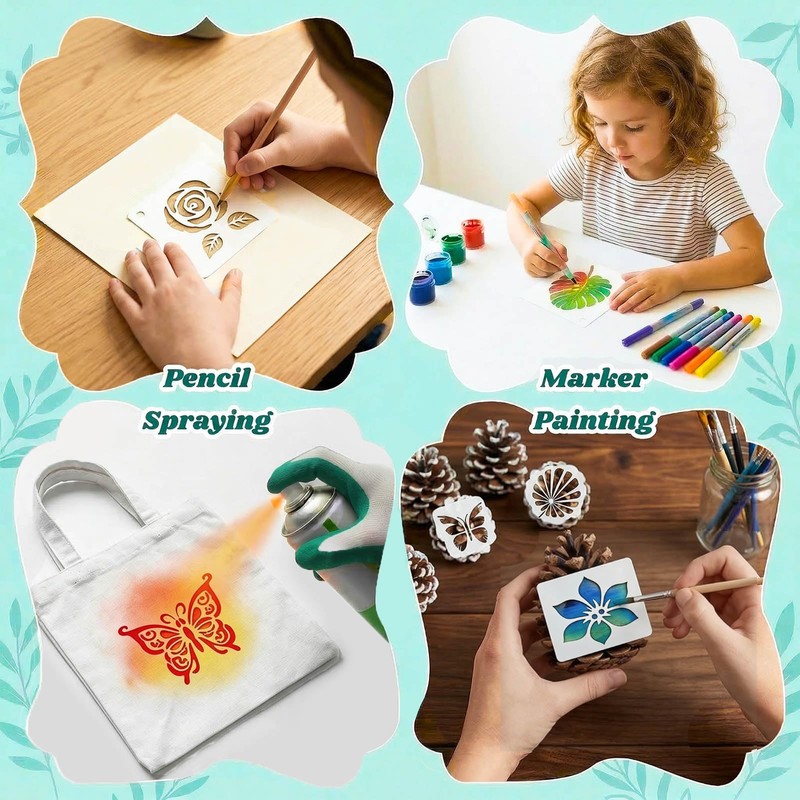100 PCS Flower Stencils for Painting Stencils for Crafts Reusable