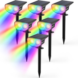 Kyosho Solar Spot Lights Outdoor, IP67 Waterproof Solar Lights for Yard, Garden and Walkways, 38 LEDs RGBW Multicolor Spotlight, 6 Pack