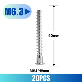 Confirmat Screws, 20 PCS M6.3 x 40mm, Hex Socket Drive Countersunk Self-Tapping Furniture Connecting Screw Set Carbon Steel Zinc Plated
