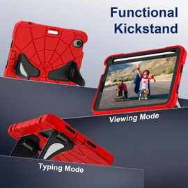 Nitupai Case for iPad mini 7 (A17 Pro) 2024, iPad mini 6 Case 2021, 8.3-Inch Kids Friendly Shockproof Cover with Kickstand Shoulder Strap Pen Holder Support Pencil Pro & Pencil USB-C, Red Black