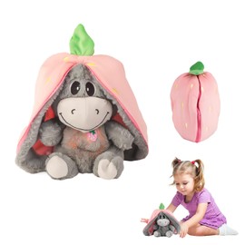 EliphonTowne Breathing Cute Plushies - Strawberry Donkeys with Musical Lights Soft Plush, Reversible Cute Plush, Pillow Toy, for Birthdays and Holidays, Ideal for Cuddling and Collecting
