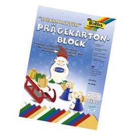 folia 64649 - Prägekartonblock Weihnachten, 24 x 34 cm, 30 Blatt, sortiert in 5 verschiedenen Farben, besteht aus 15 Blatt Prägekarton und 15 Blatt Tonpapier in passenden Farben