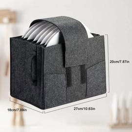 Toothbace Plate Storage Box, Dish Storage Containers with 8 Felt Dividers and Handles, Hold 8 Plates, Dinnerware Storage for Transport and Organize Dishes, 7.09 x 10.63 x 7.83in (Dark Gray)