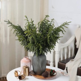 FOTEEWL Real Touch Norfolk Pine Branch - 36" Artificial Christmas Green Plants Branches Faux Greenery Stem Fake Pine Picks for DIY Crafts Garland Wreath Xmas Indoor Outdoor Home Decor (4 Pcs)