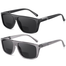 SKYOLUY 2 Pack Excellent Bifocal Sunglasses for Men Women Durable TR90 Classic Wide Frame Design Sun Readers, UV400 Outdoor Reading Sunglasses for Driving/Fishing/Golf (Black & Grey, +1.5)