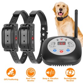 KOCASO Wireless Dog Fence System with GPS，328FT Electric Fence for Dogs, Invisible Fence Collar with Beep Vibration, Electric Dog Fence Wireless for Small Medium Large Dogs Dogs(2Collar)