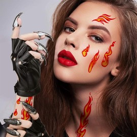 6 Sheets Temporary Tattoos Stickers Flame Realistic Waterproof Women Man Body Face Arm Collarbone Leg Body DIY Art Decoration Red Yellow