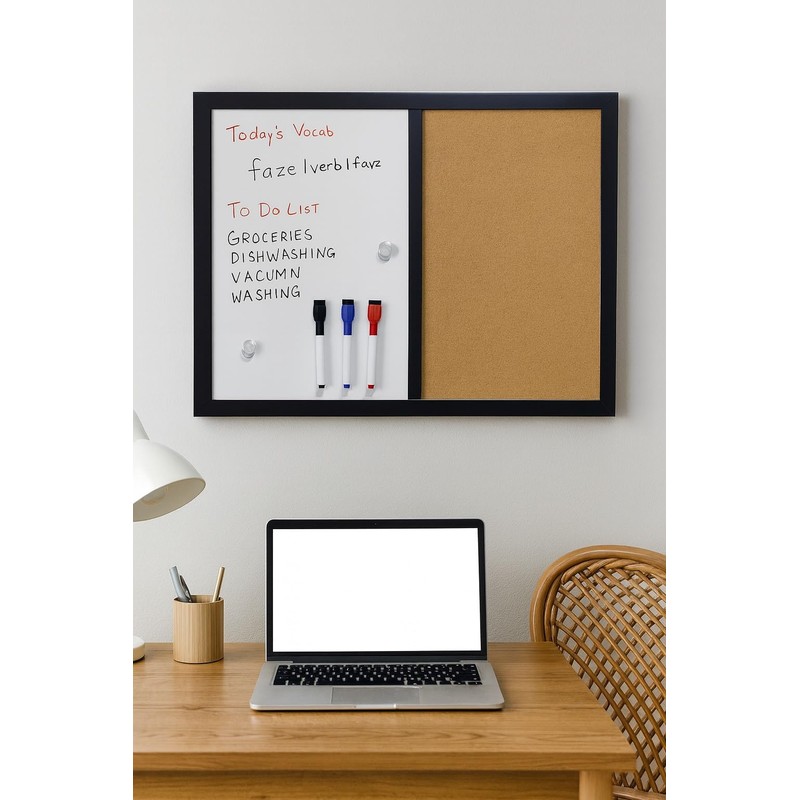MURIWAI 36x24 Wall-Mount Combo Board - Magnetic Dry Erase &