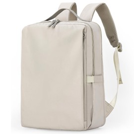 Outplea 15.6" Laptop Backpack for Women,15L Small Travel Backpack with Luggage Strap for Airplane, Waterproof Computer Carry On Backpacks for Business Work, Beige