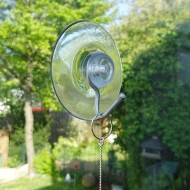 Christoph Palme Leuchten Set of 2 transparent suction hooks with metal hook for hanging mobile on the window, suction cup hooks