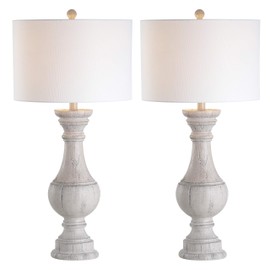 SAFAVIEH Lighting Collection Savion White 31-inch Bedroom Living Room Home Office Desk Nightstand Table Lamp Set of 2 (LED Bulbs Included)