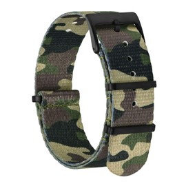 BISONSTRAP Nylon Watch Straps for Men, One-Piece Military Watch Bands, 22mm, Camo Green (Black Buckle)