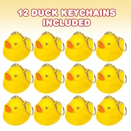 ArtCreativity Ducky Keychains for Kids, Set of 12, Key Chains with Yellow Duck, Accessories for Keys, Backpack, or Pocket Book, Keyholder Birthday Party Favors, Carnival Party Favors for Children