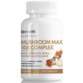 Boyd Labs Mushroom Max 10X Complex Supplement, 60 Capsules, with Cordyceps, Reishi, Shiitake & Lion's Mane (1)