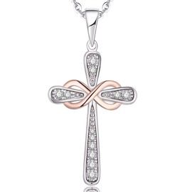 YL Damen Kreuz Halskette 925 Sterlingsilber mit Gold Vergoldet Crucifix und Unendlichkeit Kette Anhänger für Frauen, 45-50 CM