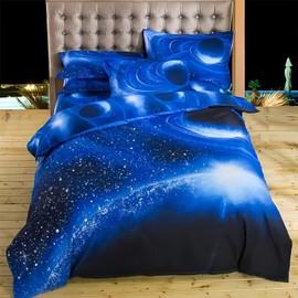 Tabeskly Kids Boy Blue star space Bedding Duvet Cover Set Single, Starry Sky Soft Zipper Childrens Girls Full Bed 3 Piece Quilt Covers and Pillowcases Mildly Cosy Budget Bedclothes 135×200cm