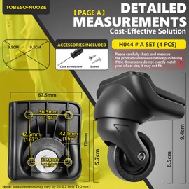 Luggage Wheels Replacement for Suitcase, Spinner Wheels Replacement Parts Roller Suitcase Tourister Travel Trunk Caster Luggage Kit (4 Pcs)