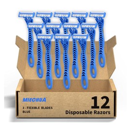 Maquinillas de afeitar desechables para hombre, de 3 hojas, con banda lubricante y cabezal pivotante | Maquinillas de afeitar desechables para hombre para piel sensible, 12 unidades, color azu