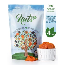 NUTS U.S. - California Sun Dried Fancy Apricots | Juicy and Tangy Flavor | No Sugar or Color Added | Gluten Free and NON-GMO | Apricots In Resealable Bags (4 LBS)