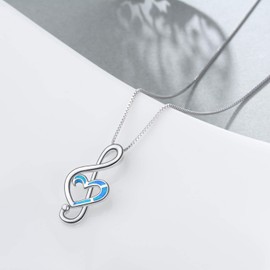 WINNICACA Music Note Blue Opal Necklace Sterling Silver Pendant Music Symbol Jewellery for Women Mom Gifts