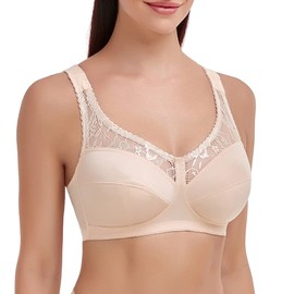 Ayigedu UK Plus Size Minimiser Bra Women Non-Wired Non-Padded Full Coverage Soft Cup Bra 38-D Beige