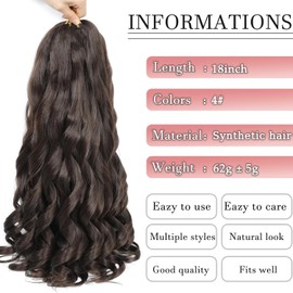 French Curl Braiding Hair 14 Inch Curly Braiding Hair 8 Packs Pre Stretched Bouncy Loose Wave French Curls Crochet for Black Women (4#, 18 inch (pack of 8))