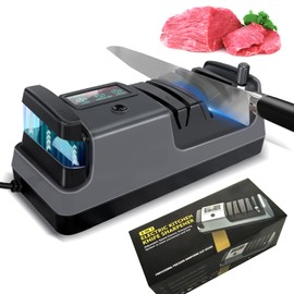 Electric Knife Sharpener, 5 in 1 Multifunctional 3-Speed Variable Professional Knife Sharpener with LCD Screen for Straight, Serrated, Meat Cleaver, Ceramic Knives, Scissors & Axes, Gray