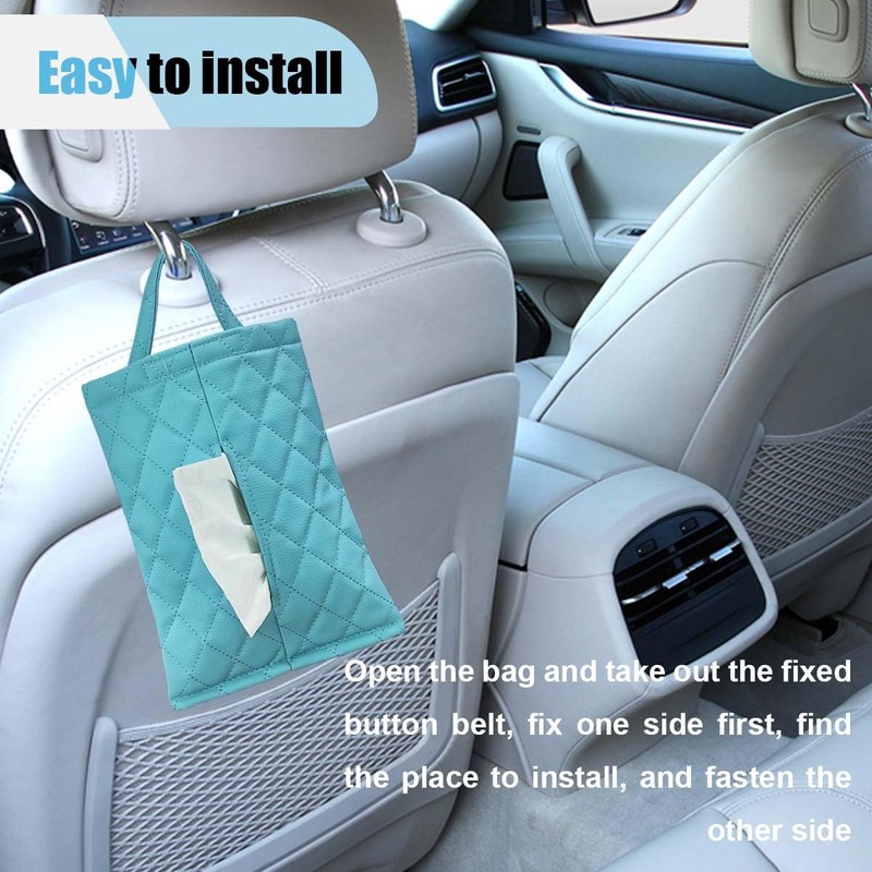Car Tissue Holder, PU Leather Car Backseat Napkin Holder, Rectangular