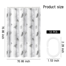 FuninCrea Shower Curtain 180 x 180 cm with 12 Shower Curtain Rings, Shower Curtain Anti-Mould Shower Curtain Fabric Bath Curtain Dries Quick Bathroom Curtain Shower Curtain Waterproof (180 x 180 cm,