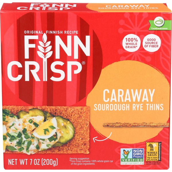 Finn Crisp Caraway Sourdough Rye Thins, Caraway Crispbread, 7 Ounce Boxes (Pack of 9)