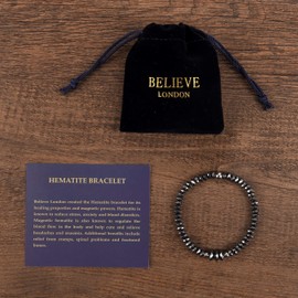 Believe London Hematite Therapy Bracelet With Jewelry Bag & Meaning Card | Strong Elastic | Precious Natural Stones