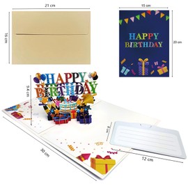 RTOOWETOK Birthday Card for Women Men, 3D Pop Up Birthday Gifts Decorations for Mom Dad Friends, Happy Greeting Card with Envelope for Her Him(Blue)