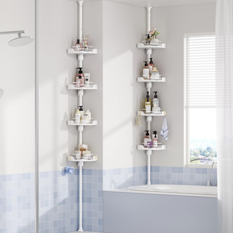 shuang qing 360° Rotating Corner Shower Caddy Tension Pole Organizer