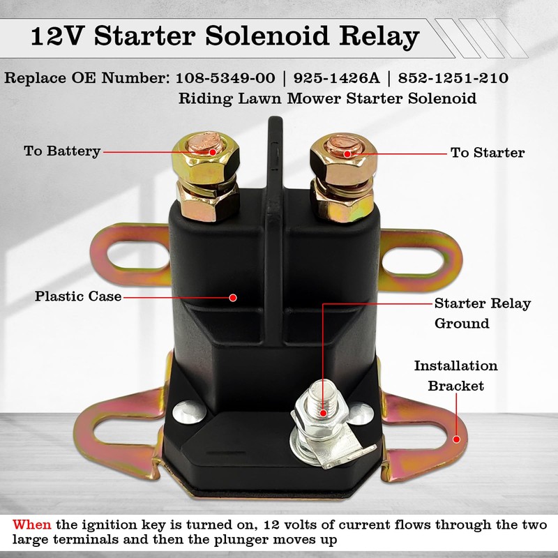 108-5349-00 Starter Solenoid Relay for Riding Lawn Mower, 12V Relay