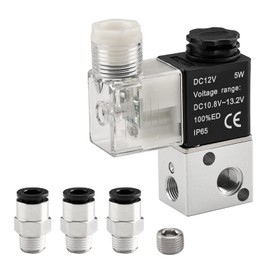 Heschen Electric Pneumatic Solenoid Valve 3V1-06 12V DC PT1/8 3/2 Way Normally Closed CE with Fittings and Silencer (DC 12V)