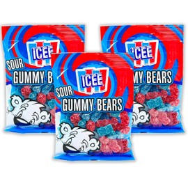 Icee Sour Gummy Bears, Sour Candy, Gummy Candy Cherry and Blue Raspberry Sour Gummies 4 Ounce (Pack of 3)